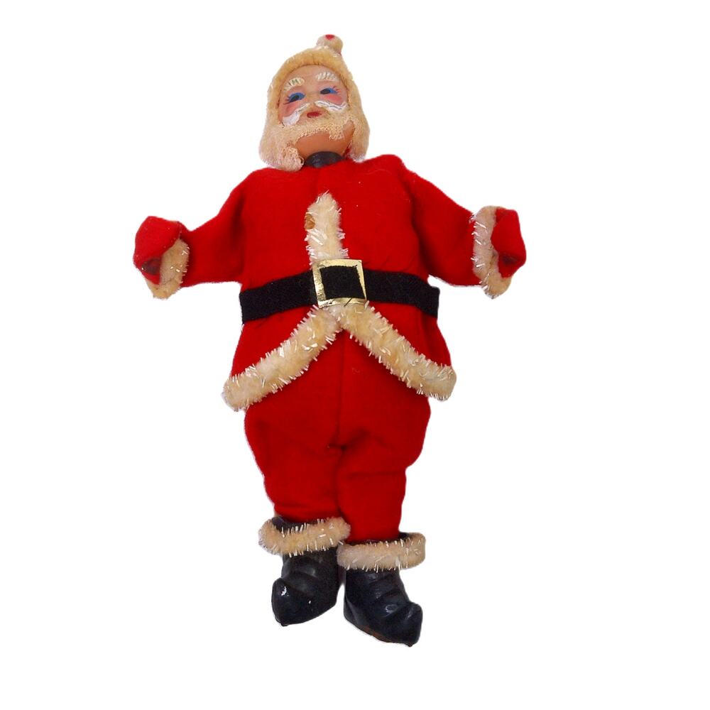 Vintage 8" Rubber Face Santa Claus Doll Felt Suit Japan Mid Century AS IS READ